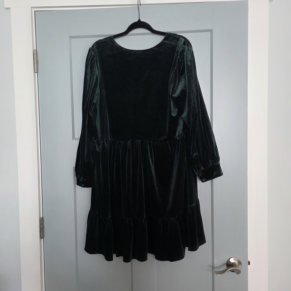 Emerald Green Velvet Dress XL | Boho Cottagecore Holiday Party Tiered Midi - Picture 2 of 3